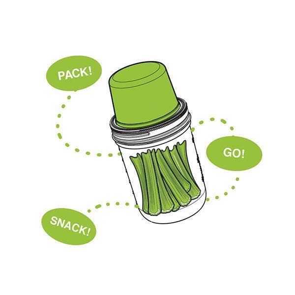 Jarware Snack Pack Lid, Wide Mouth Mason Jar, Green