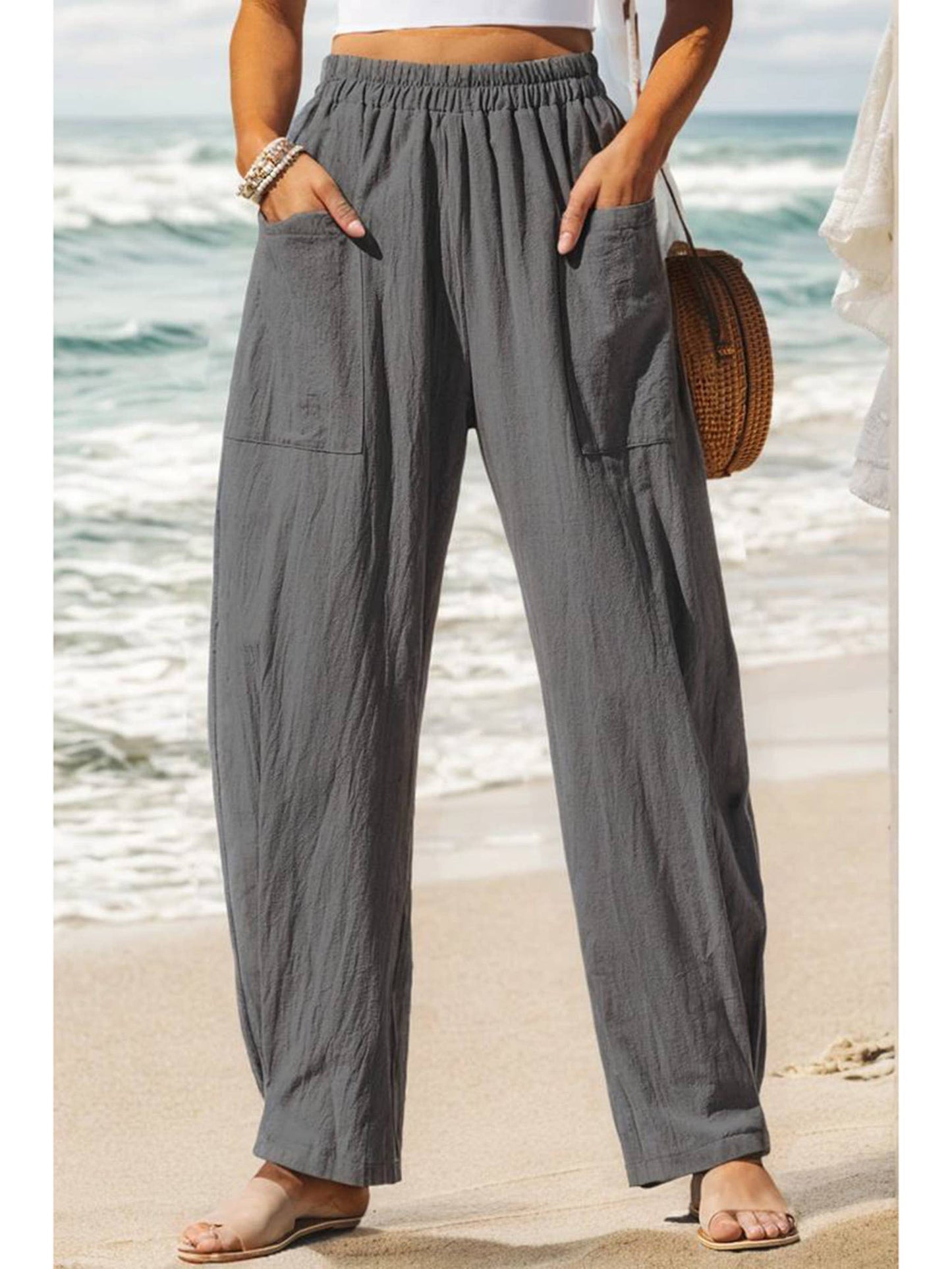 Solid Color Casual Cargo Pants