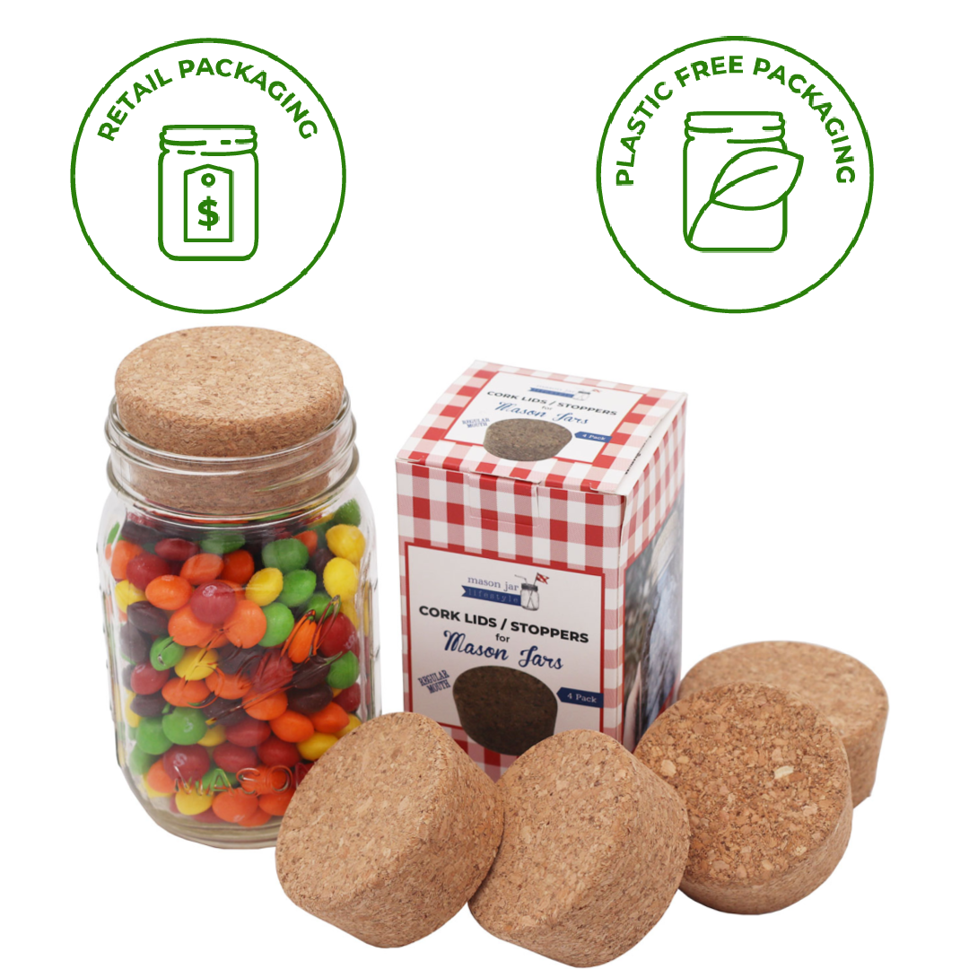 Cork Lid / Stopper for Mason Jars 4 Pack BIG AND SMALL