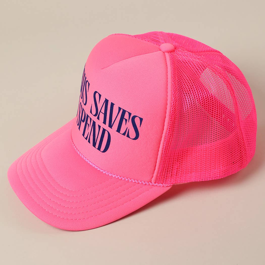 JESUS SAVES I SPEND Text Mesh Back Trucker Hat