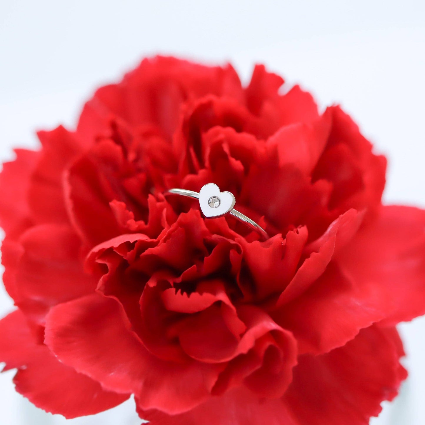 18K Gold PVD Stainless Steel CZ Stone Heart Stacking Ring