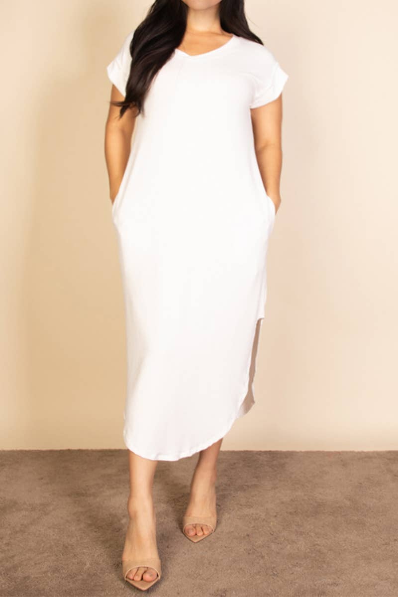 Plus Size Hidden Pocket Batwing Sleeve V Neck Long Dress: BLACK / 1X