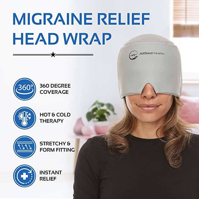 Migraine Relief Cap Ice Head Wrap, Headache Hat , Grey