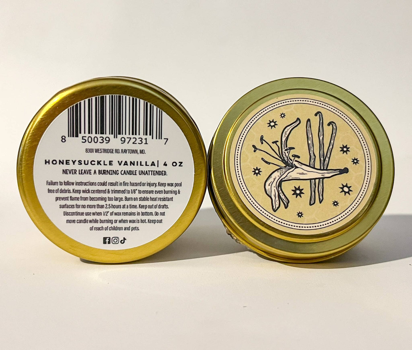 Honeysuckle Vanilla Bean 4oz. Candle - Paraffin free!