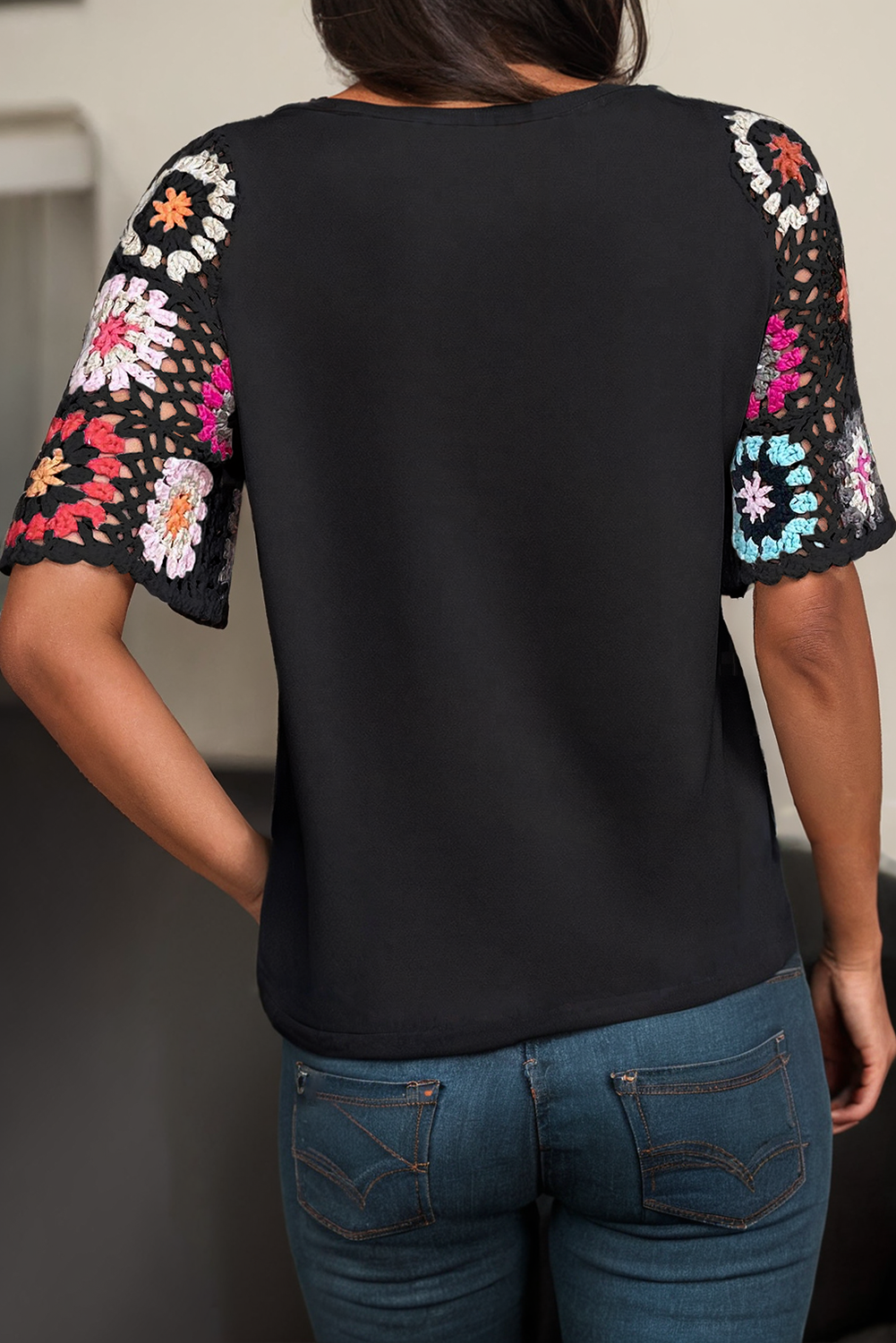 Floral Crochet Short Sleeve Top (S-XL)