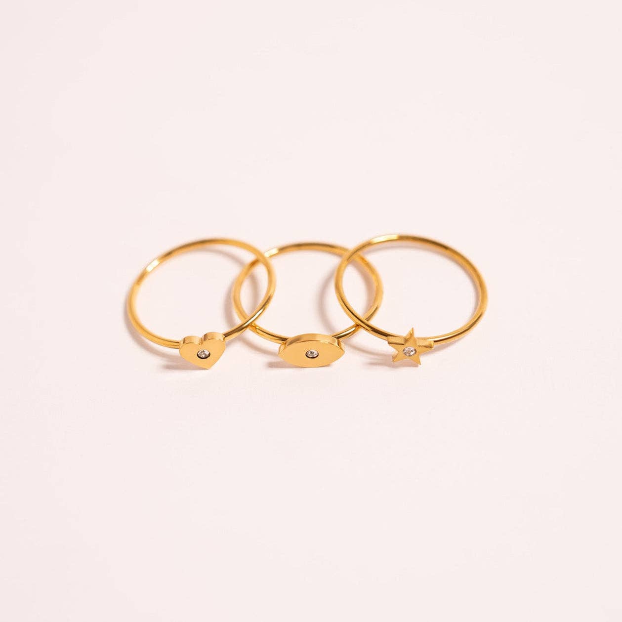 18K Gold PVD Stainless Steel CZ Stone Heart Stacking Ring