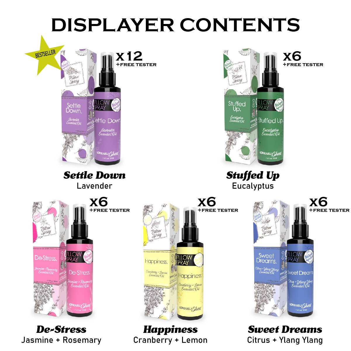 BEST SELLER! Essential Oil Pillow Spray Display FREE testers