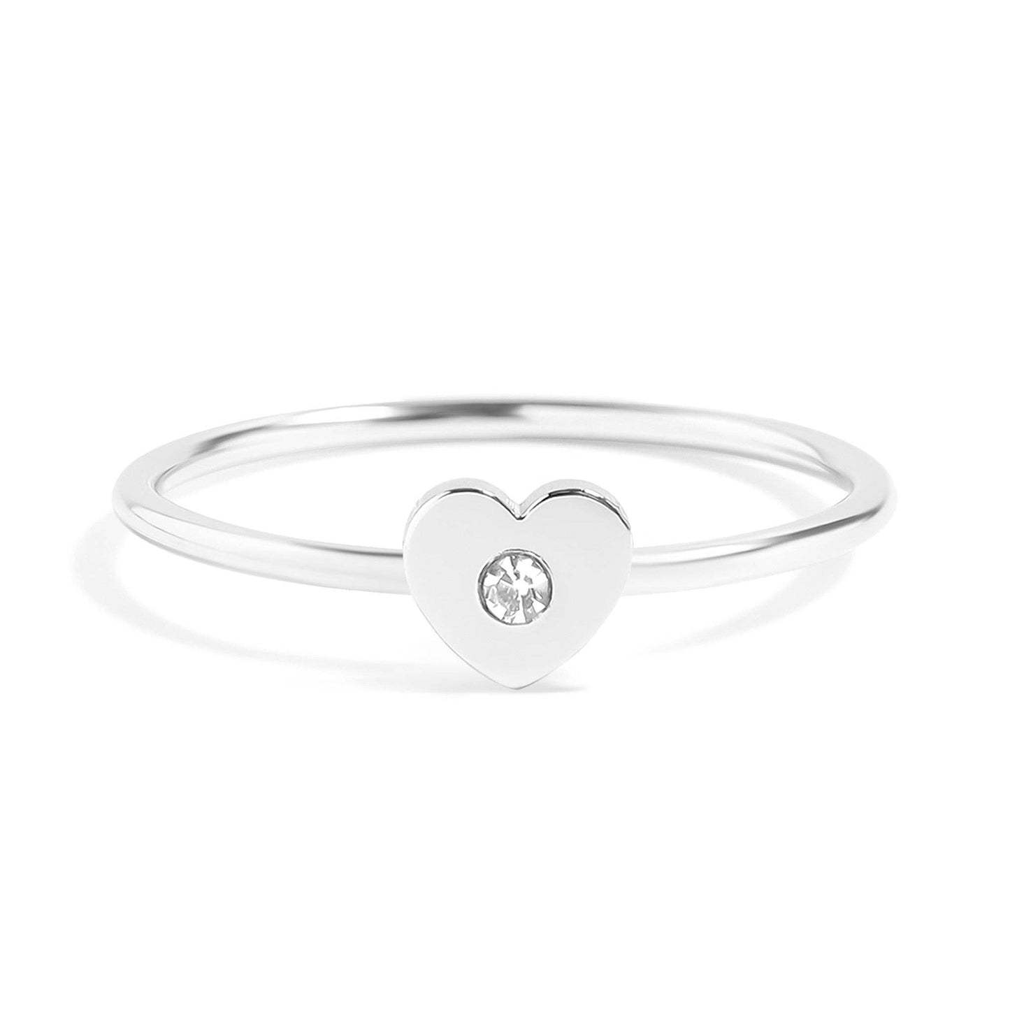 18K Gold PVD Stainless Steel CZ Stone Heart Stacking Ring