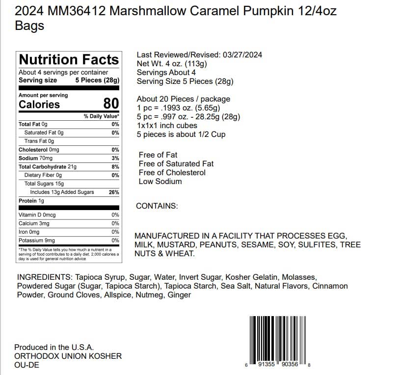 Handmade All-Natural Marshmallows - Caramel Pumpkin -4oz Bag