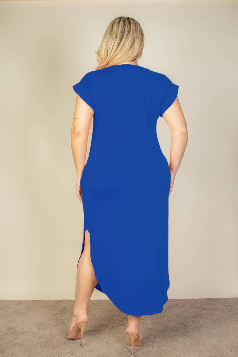 Plus Size Hidden Pocket Batwing Sleeve V Neck Long Dress: BLACK / 1X