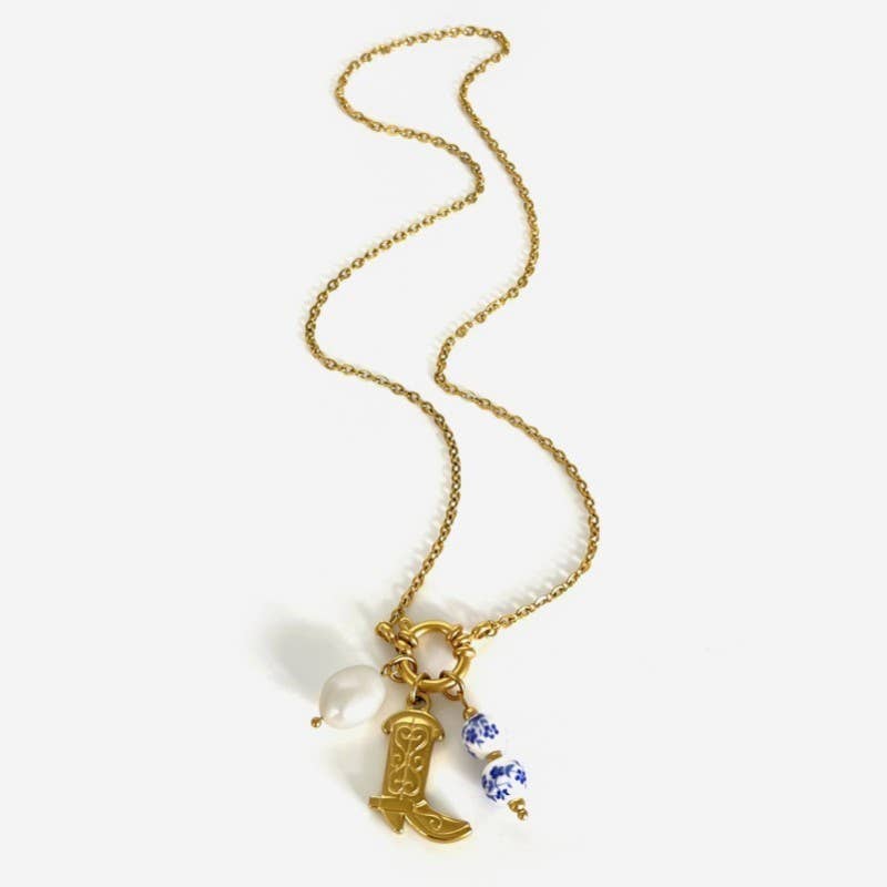 WESTERN FLORAL PORCELAIN PEARL CHARM NECKLACE | 80N91613