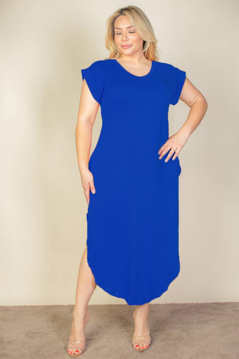 Plus Size Hidden Pocket Batwing Sleeve V Neck Long Dress: BLACK / 1X