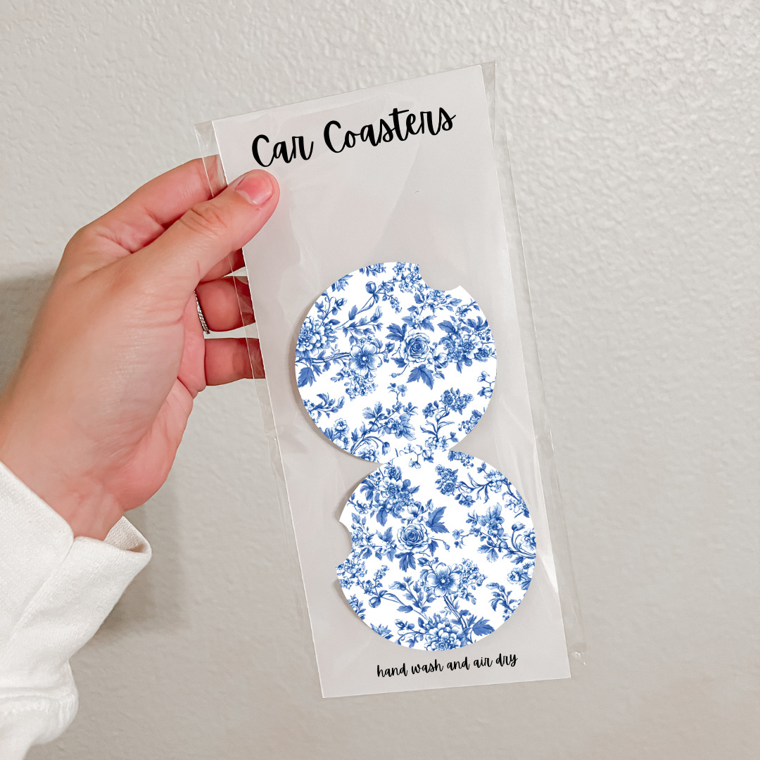 Set of 2 Neoprene Car Coasters | Blue Florals (20 Options)