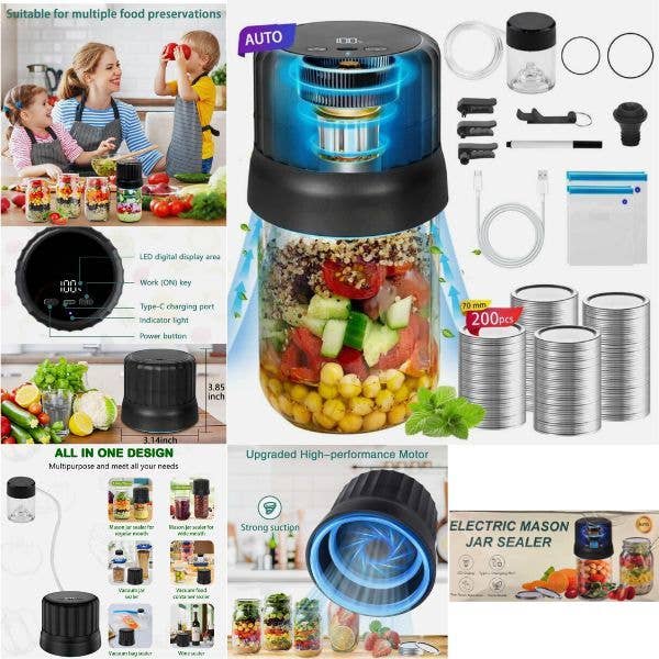 Mason Jar Sealer - Electric Vacuum Sealer - Seals