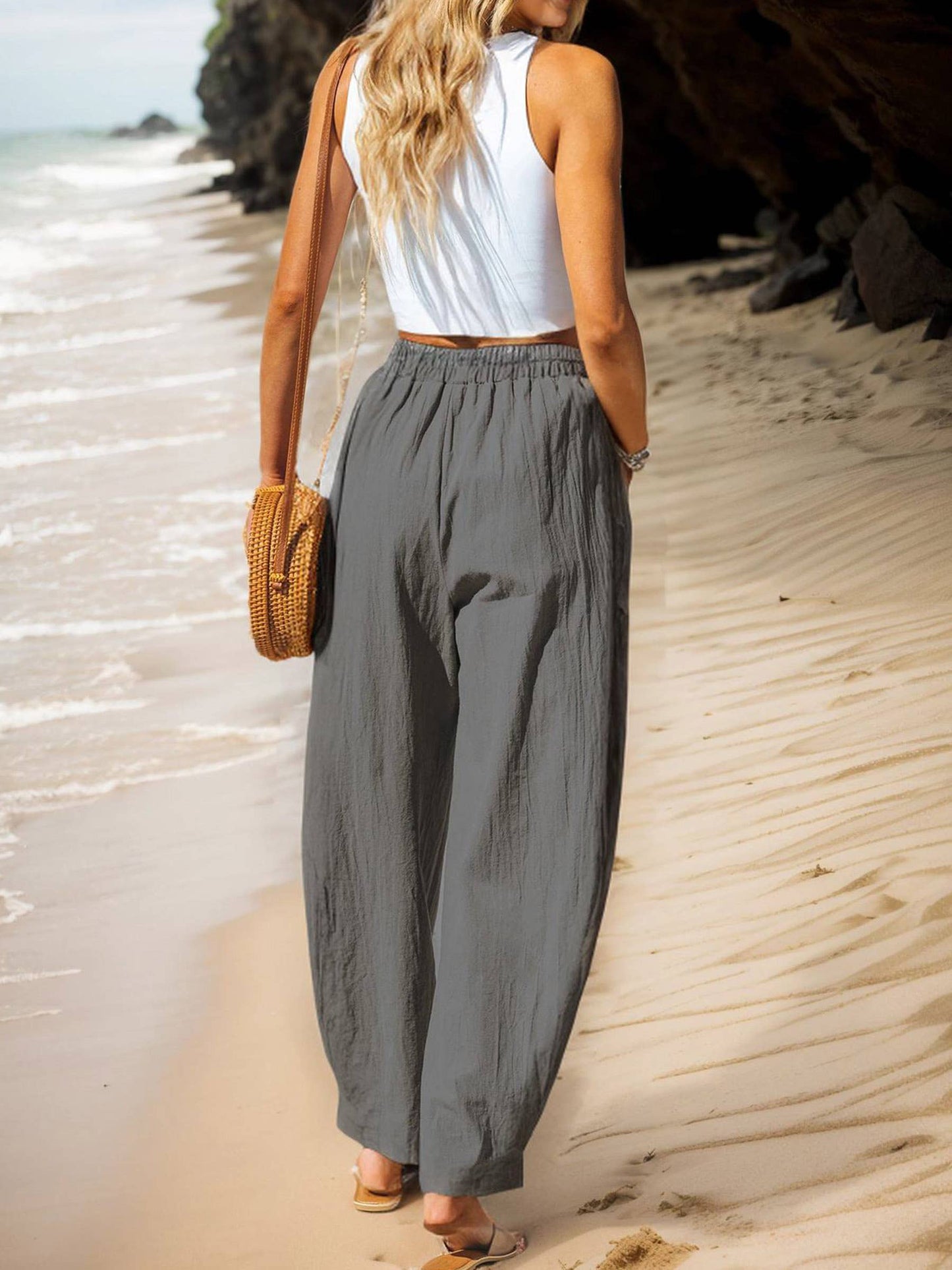 Solid Color Casual Cargo Pants