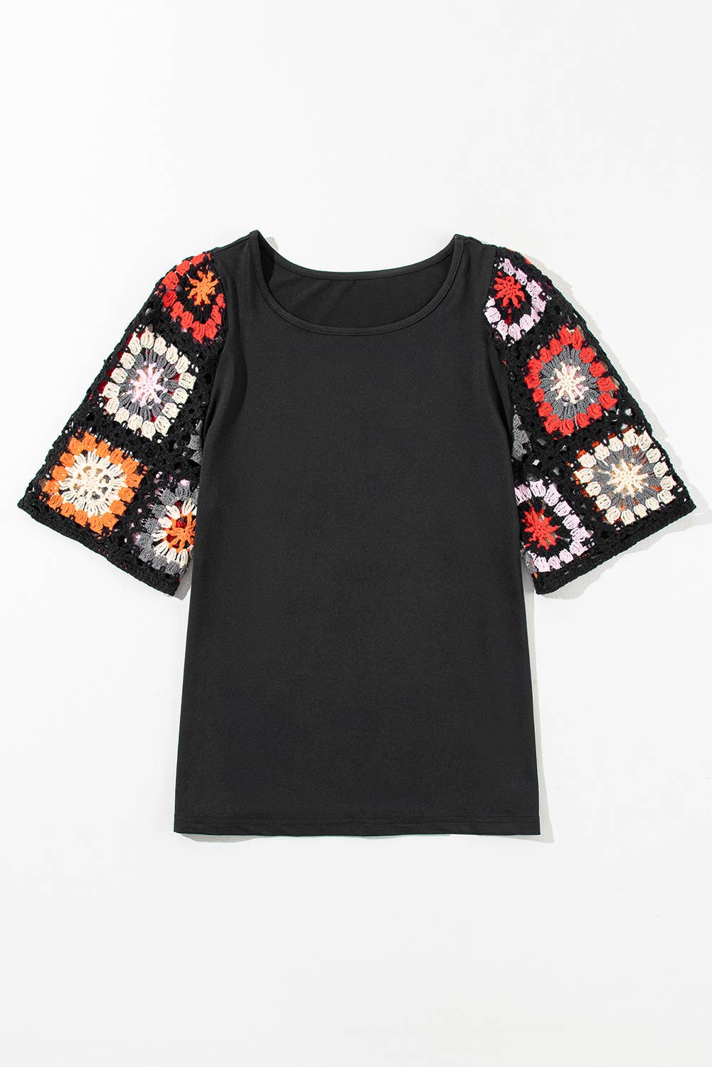 Floral Crochet Short Sleeve Top (S-XL)