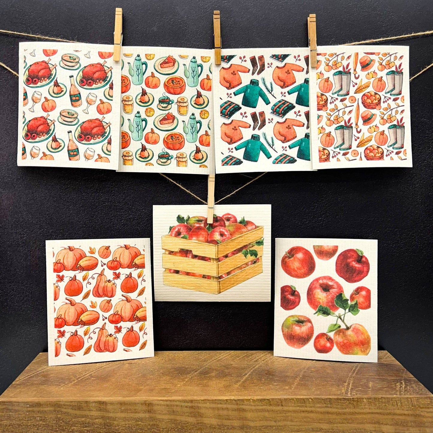 Fall Apple Pattern Swedish Dishcloth - Fall Decor