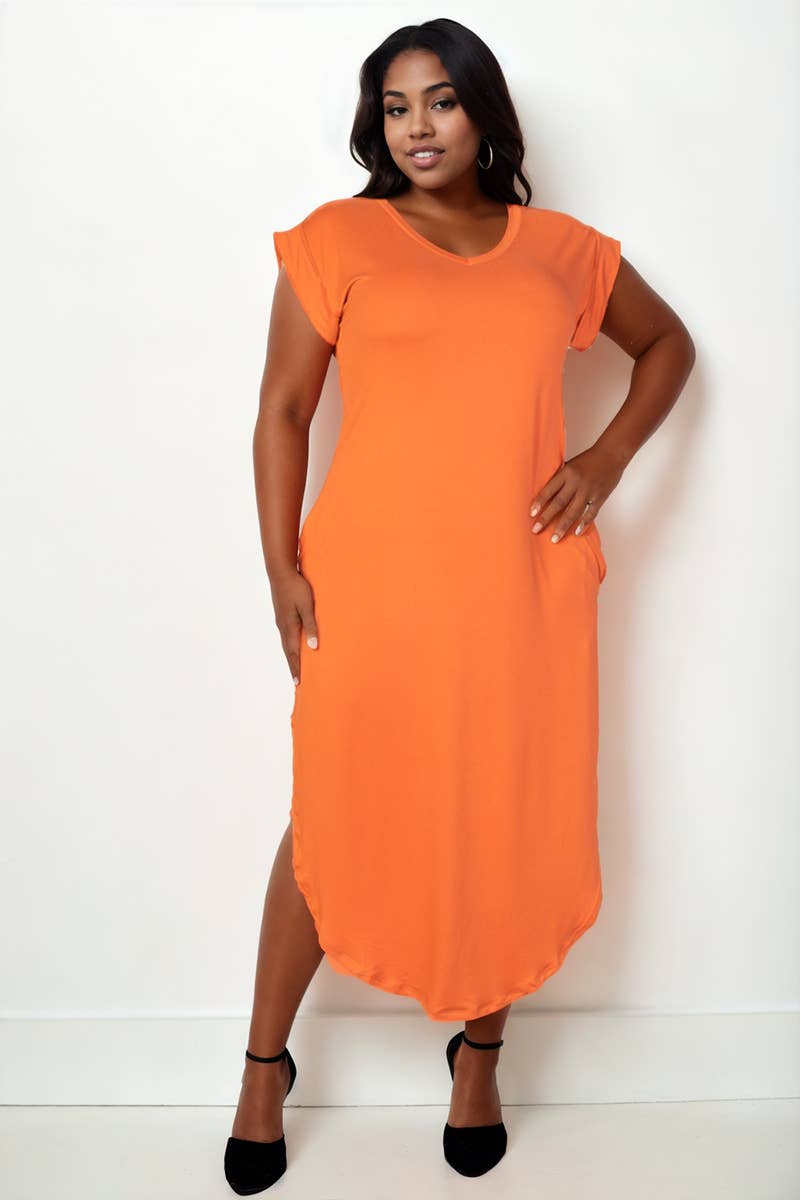 Plus Size Hidden Pocket Batwing Sleeve V Neck Long Dress: BLACK / 1X