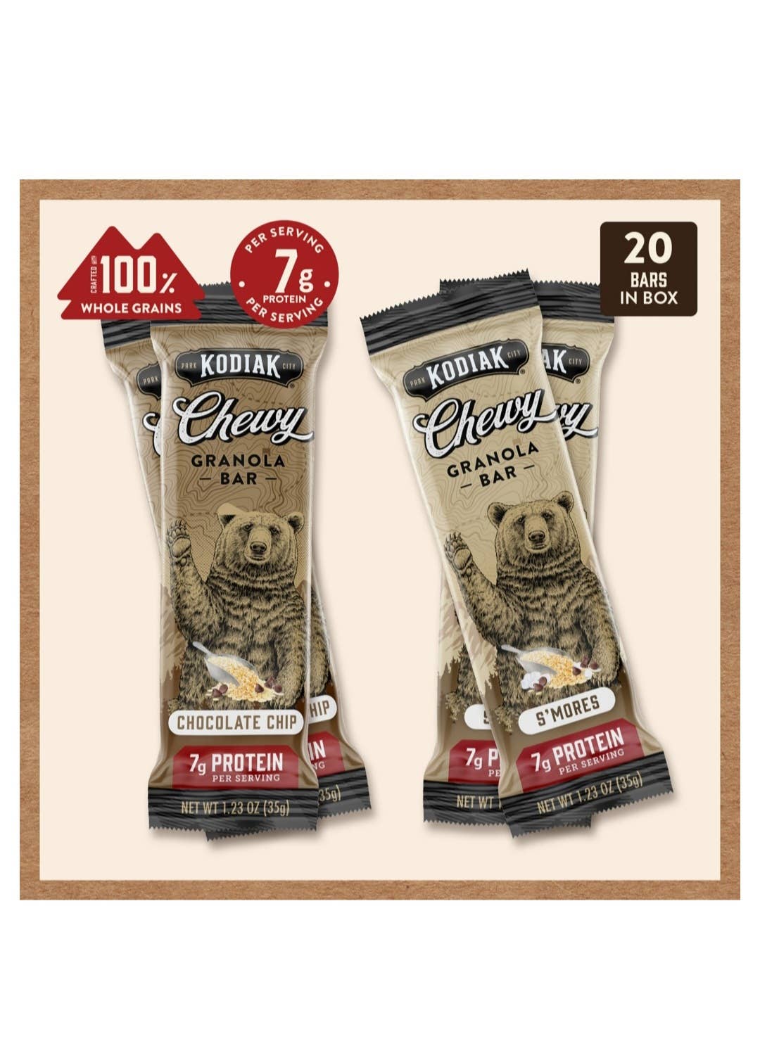 Kodiak Chewy Granola Bars Variety Pack 20ct – Choc Chip & S'