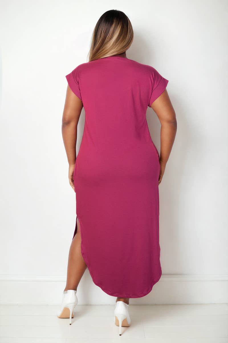 Plus Size Hidden Pocket Batwing Sleeve V Neck Long Dress: BLACK / 1X