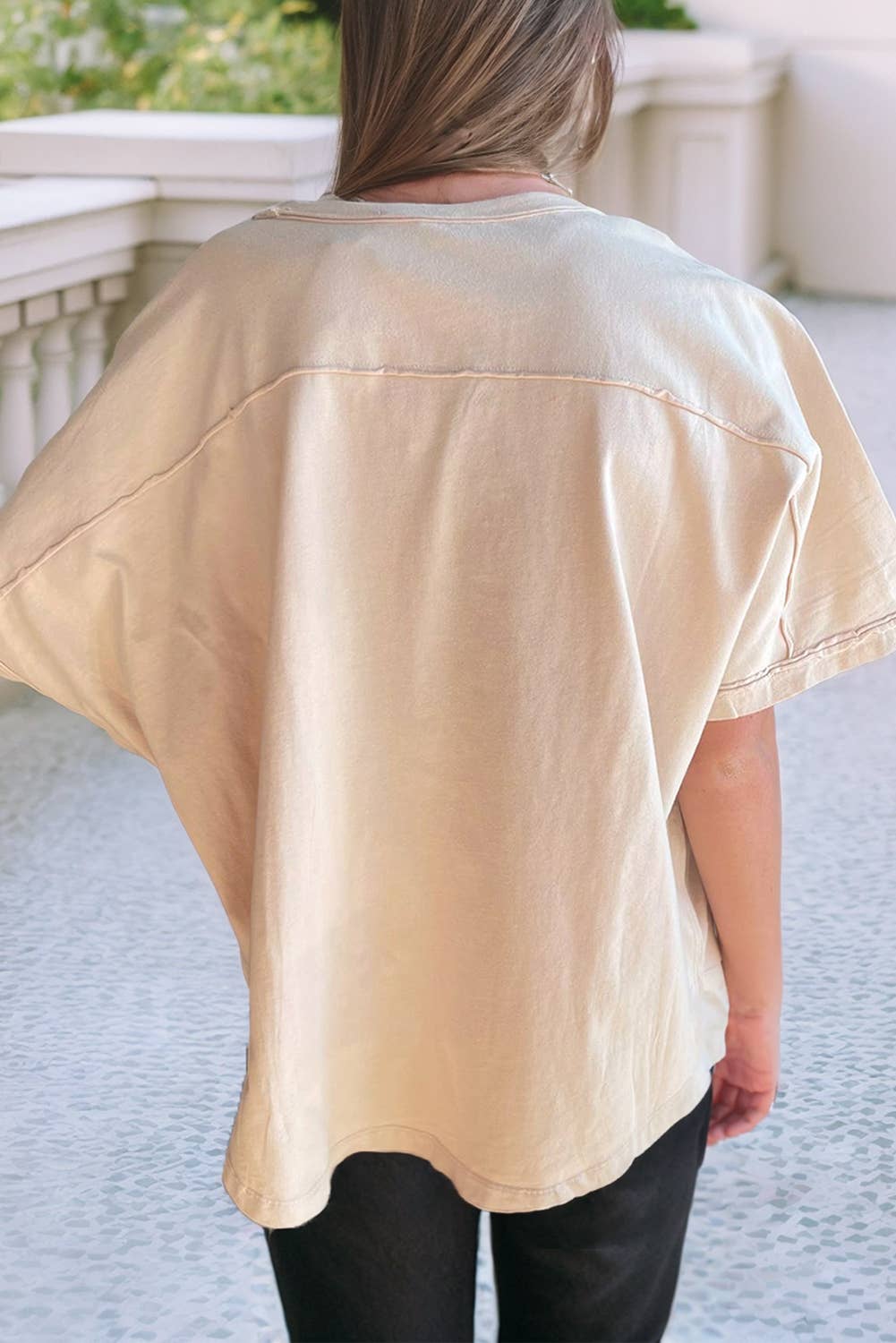 LDC Flower Patched Exposed Trim Crew Neck Loose Tee