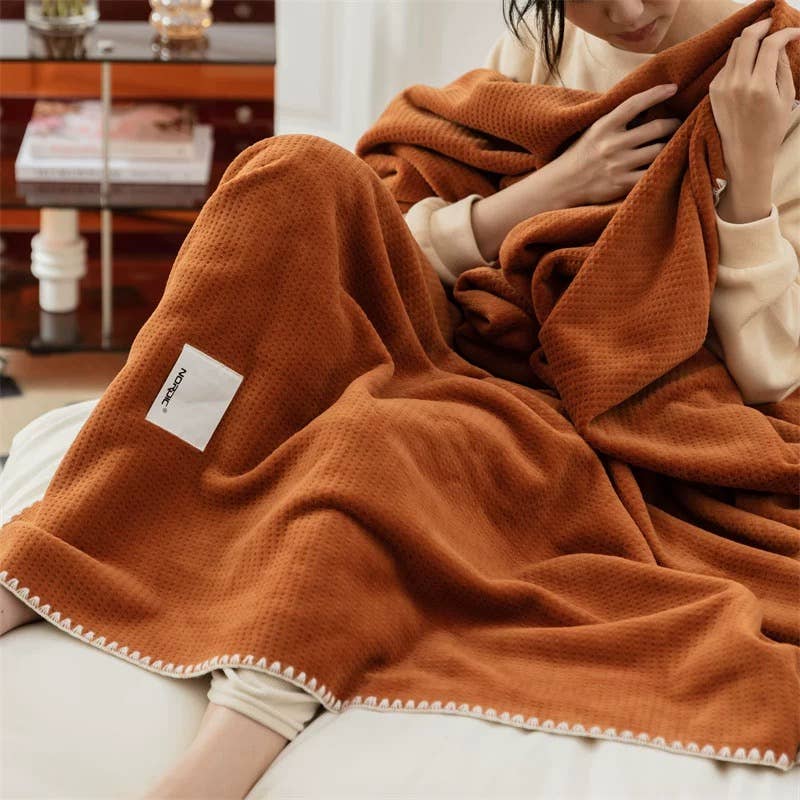 Ultra-Soft Milk Flannel Velvet Waffle Weave Throw Blanket, Queen Size (60" x 80" / 152 x 203 cm)