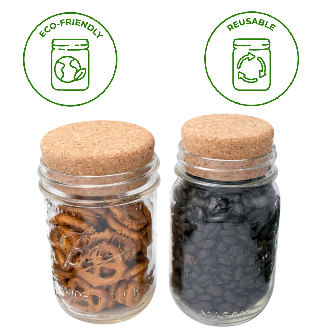 Cork Lid / Stopper for Mason Jars 4 Pack BIG AND SMALL