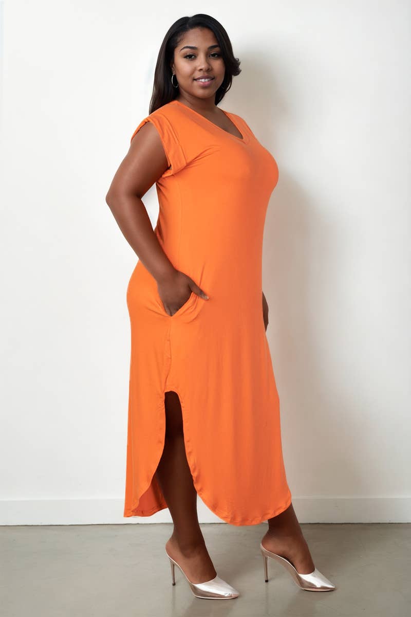 Plus Size Hidden Pocket Batwing Sleeve V Neck Long Dress: BLACK / 1X