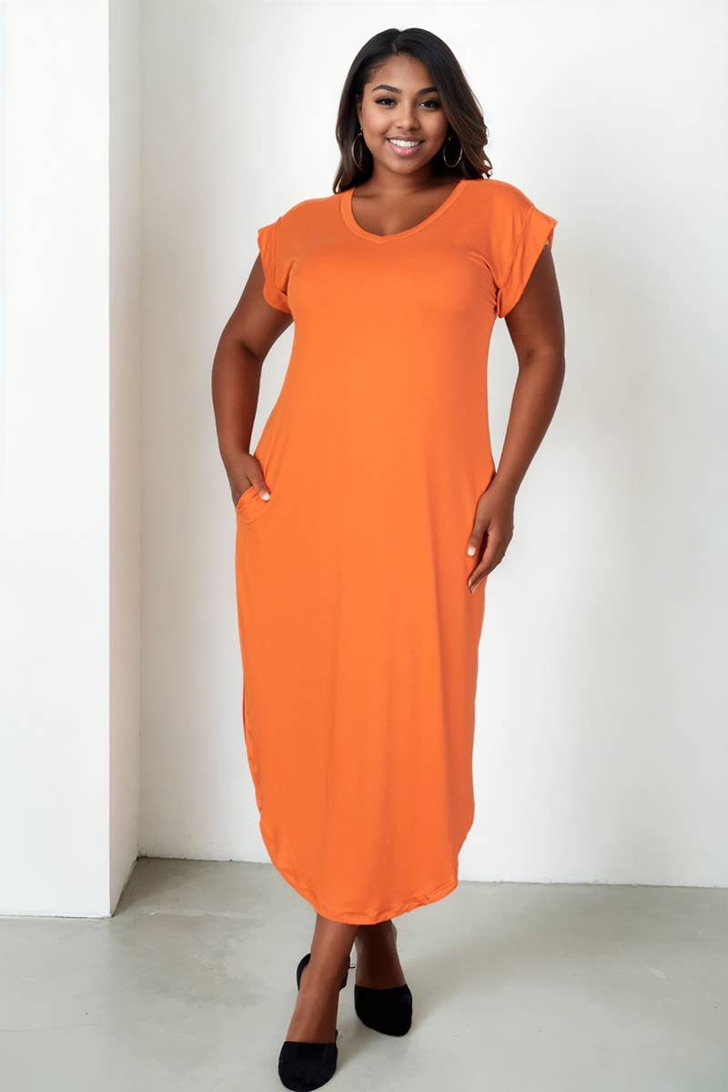 Plus Size Hidden Pocket Batwing Sleeve V Neck Long Dress: BLACK / 1X
