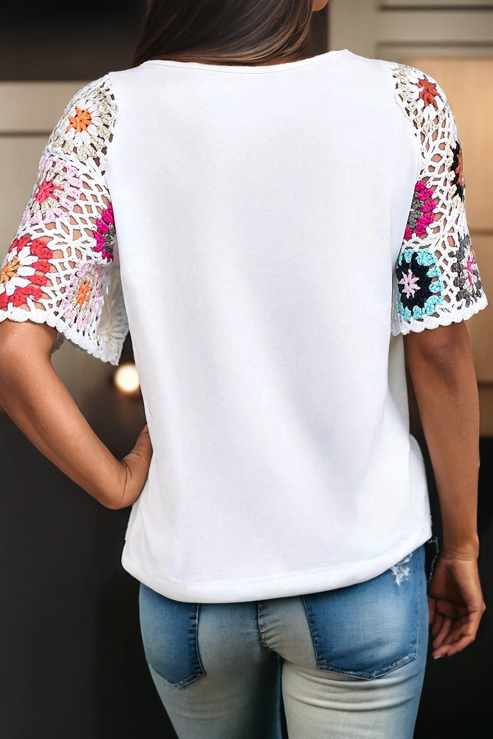 Floral Crochet Short Sleeve Top (S-XL)