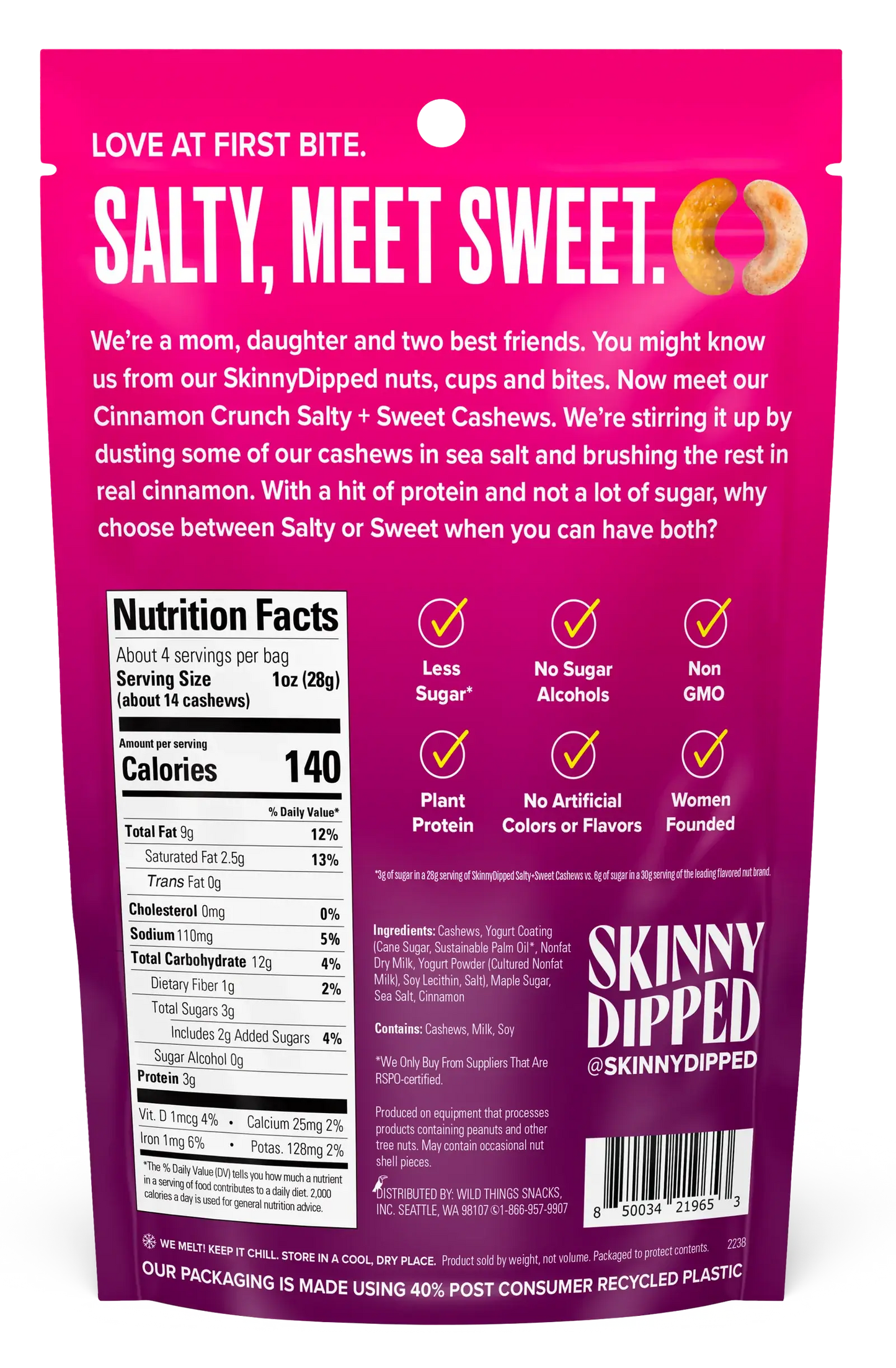 Salty & Sweet Cinnamon Crunch Cashews Pouch, 4oz
