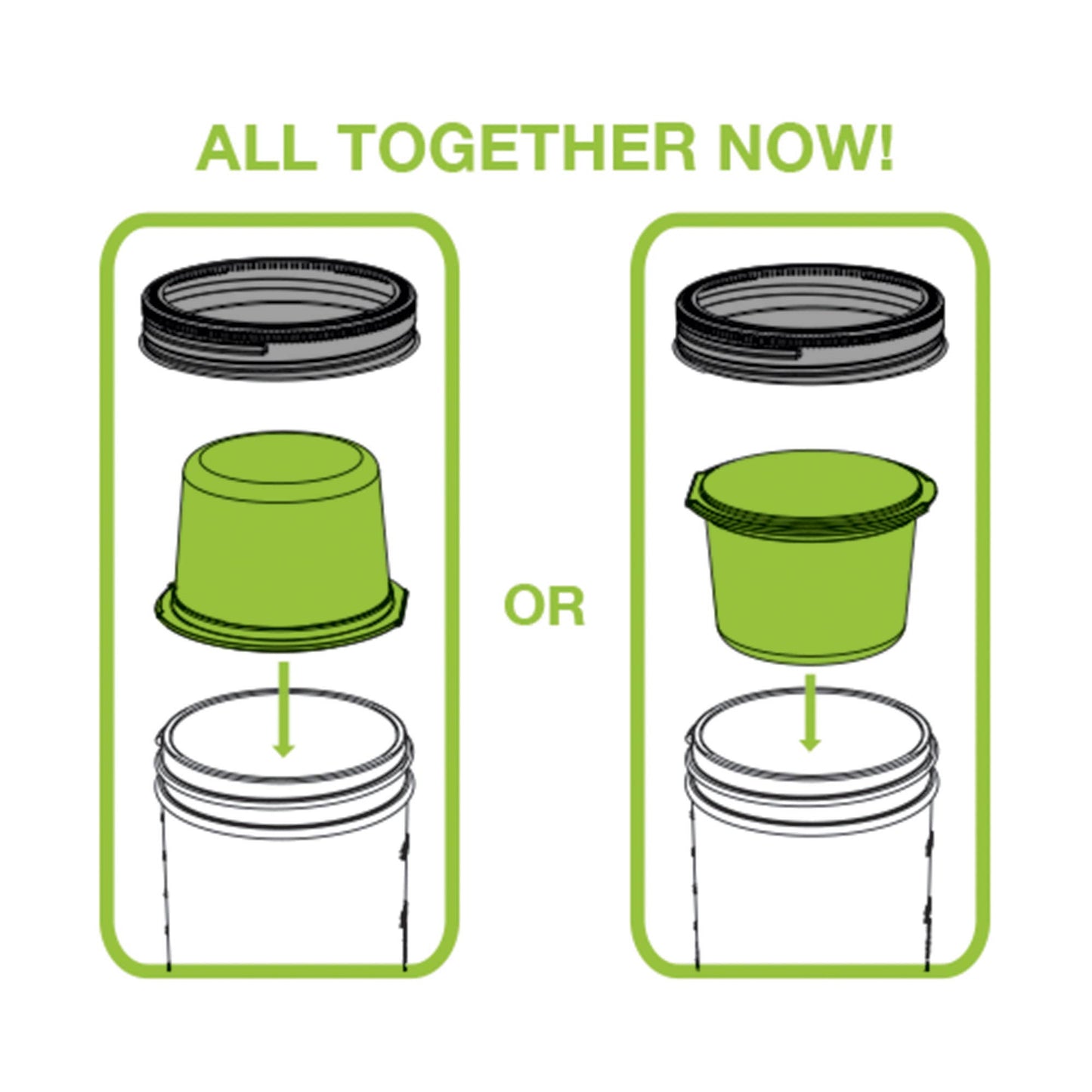 Jarware Snack Pack Lid, Wide Mouth Mason Jar, Green