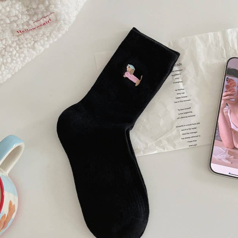 WOMAN ANIMAL DOG HALF CREW THROWBACK SOCKS | 40S02068