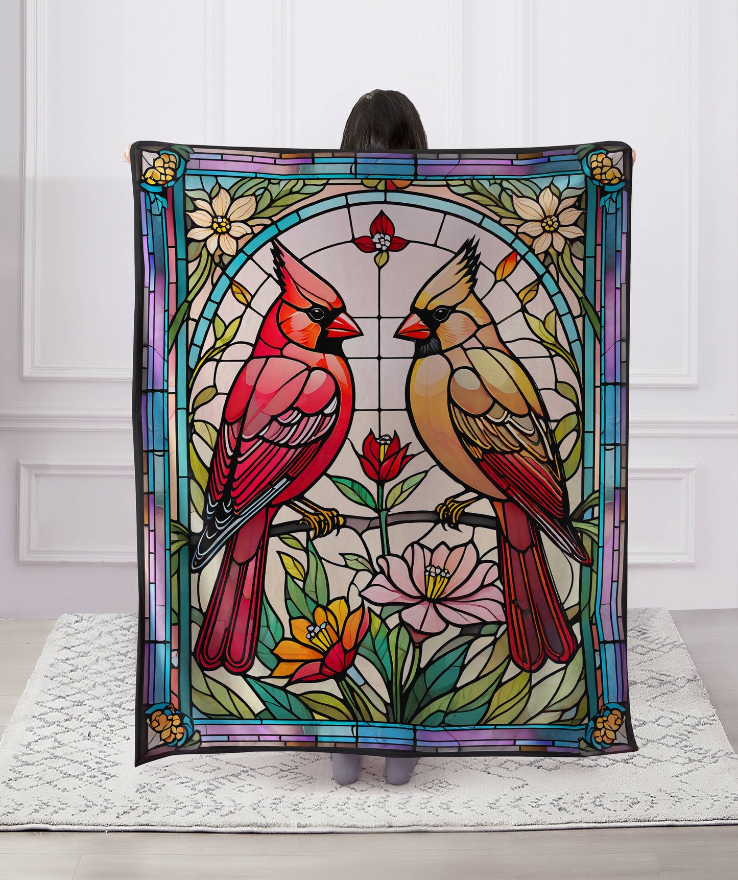 "Cardinal Pair" 1-Ply Faux Fur Everyday Blanket