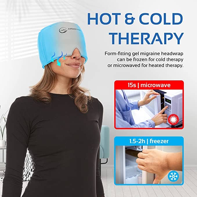 Migraine Relief Cap Ice Head Wrap, Headache Hat , Grey