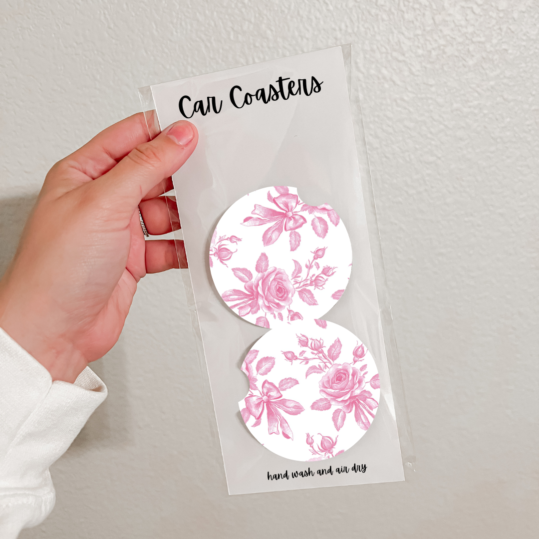 Set of 2 Neoprene Car Coasters | Blue Florals (18 Options)