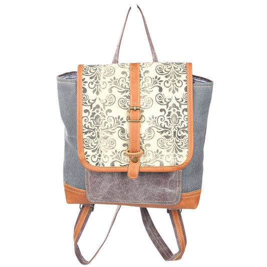 Mixed Fabric Canvas Print Backpack