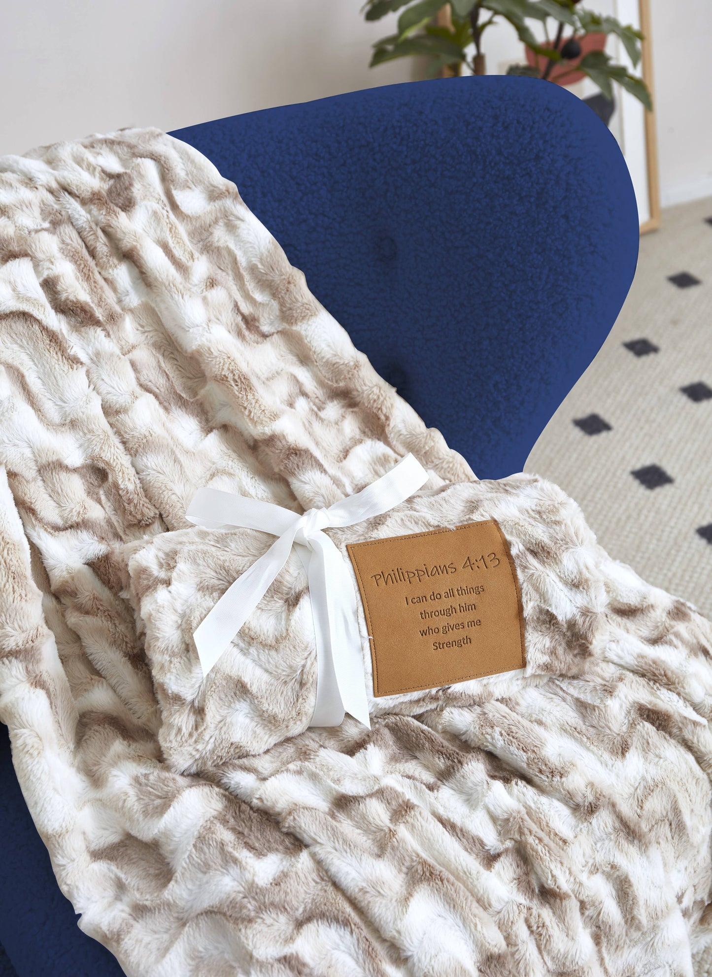 "I Can Do All Things" 1-Ply Faux Fur Patch Throw 50"x60"