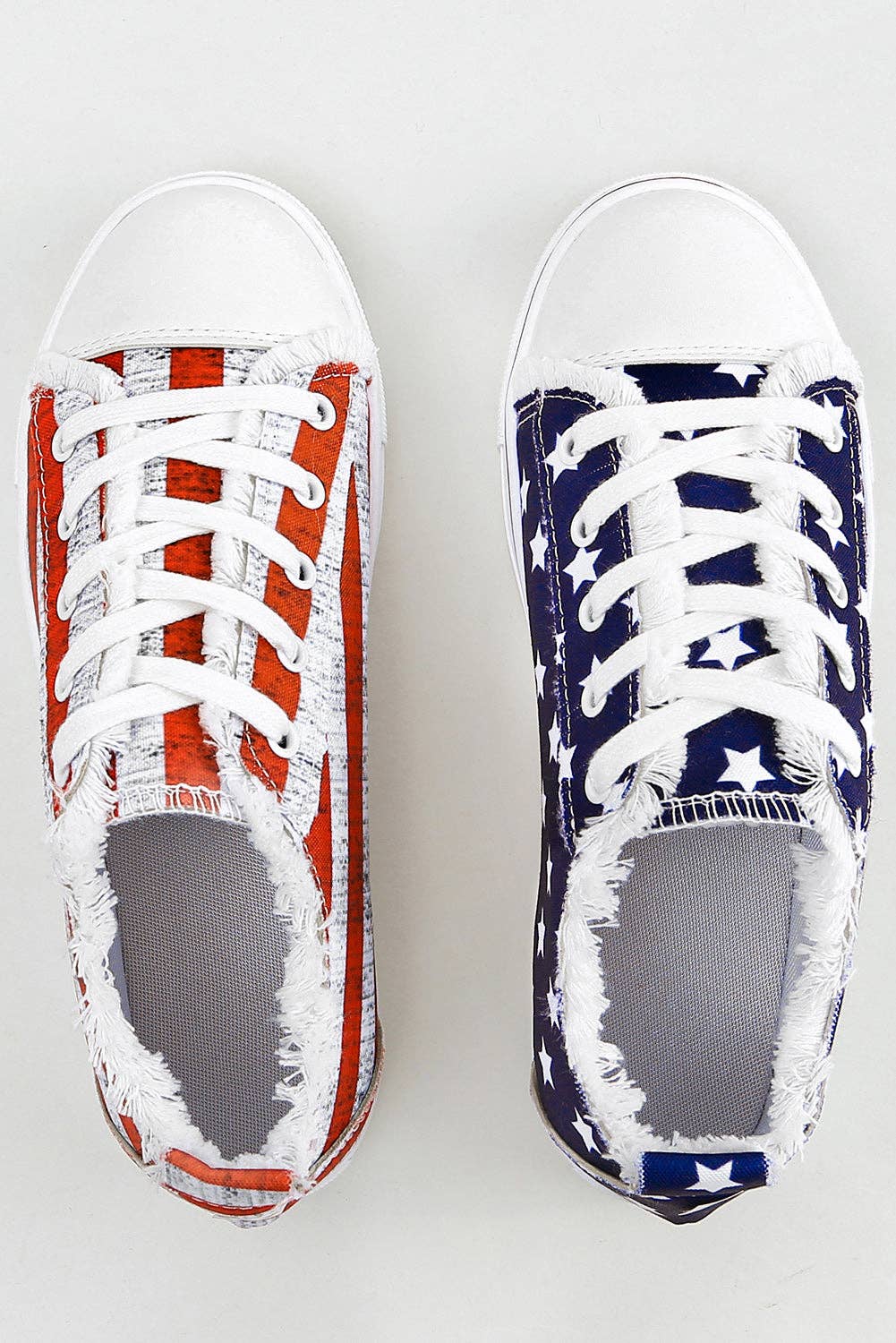 Blue American Flag Lace-up Canvas Flat Shoes: Blue / 8.5 / Pu Leather