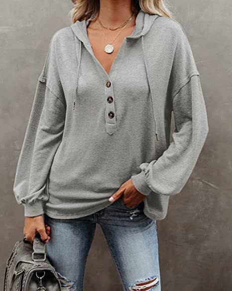 Womens Long Sleeve V Neck Sweatshirts Lightweight Tops: Gray