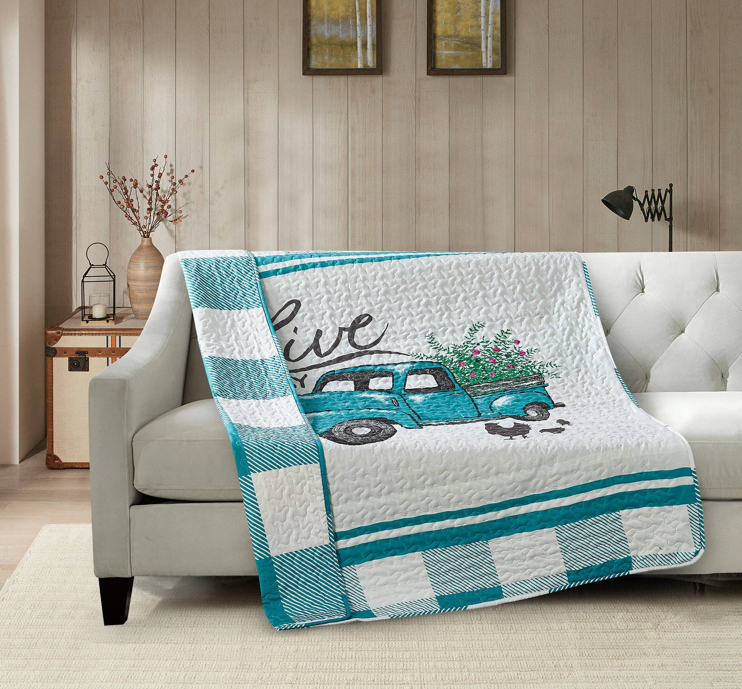 "Flower Truck"  Quilted Throw Blanket 50"x60"