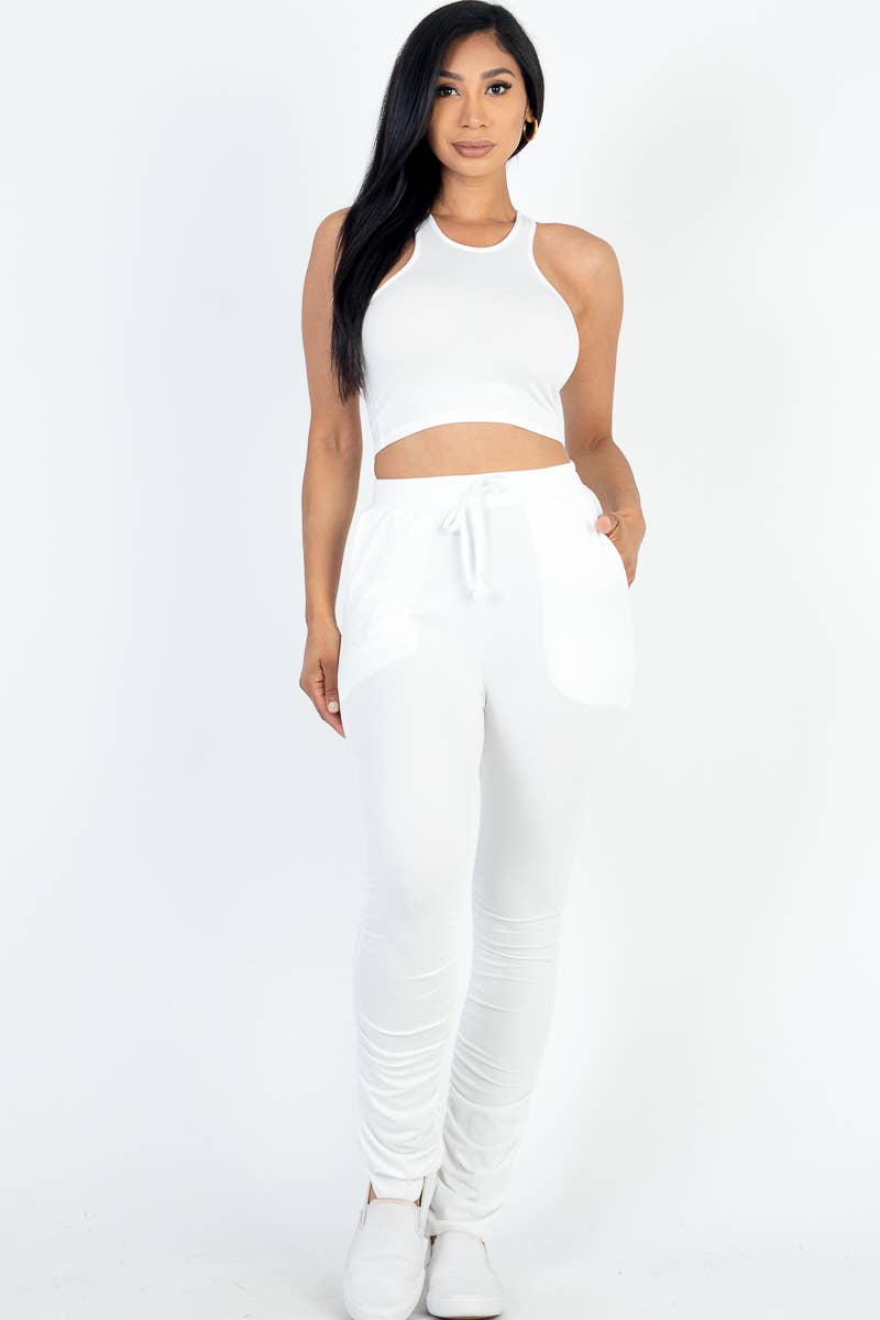 Crop Top & Ruched Pants Set: S / Nocturne