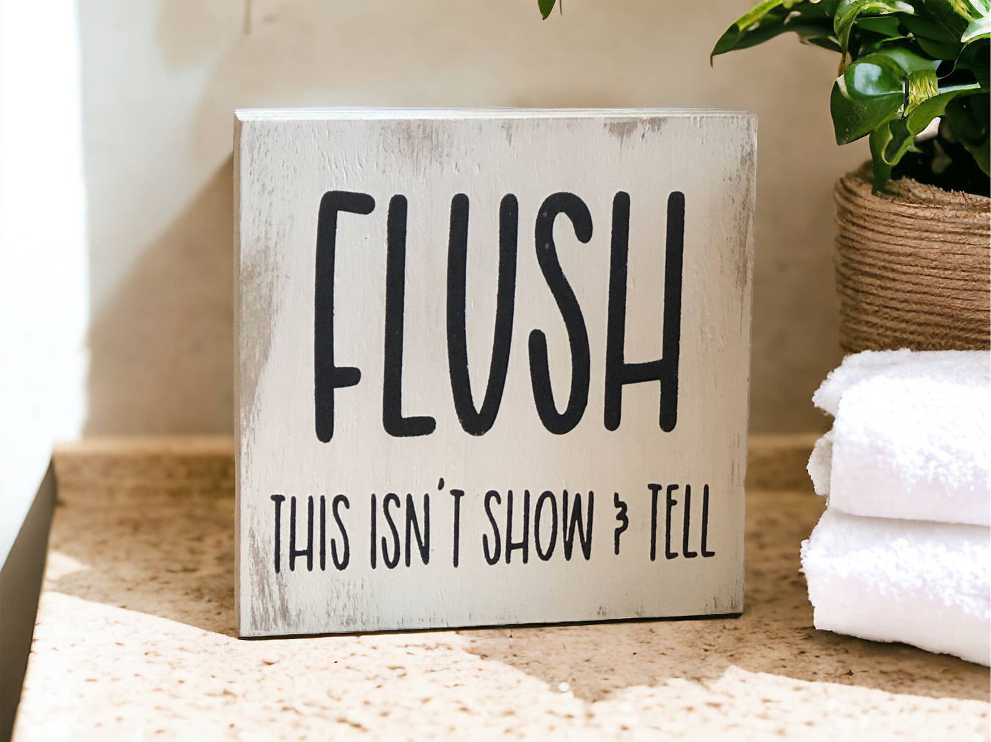 Flush - Funny Bathroom Rustic Wood Shelf Sitter: Duck egg