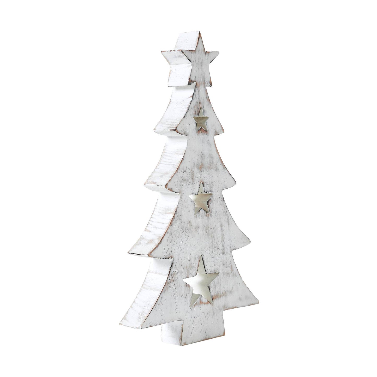 Christmas Tree w/ Stars White Wooden Figurine 8x4.5x1