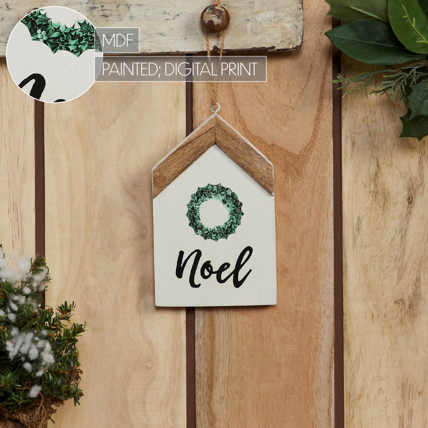 Noel Wreath Hanging Ornament 7x4x0.5