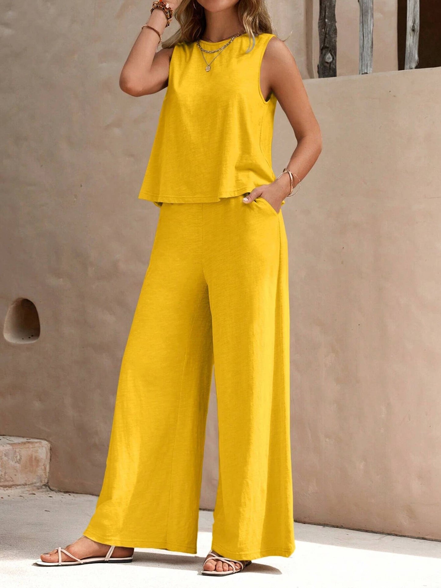 Loose Fitting Round Neck Casual Suit Set For Women