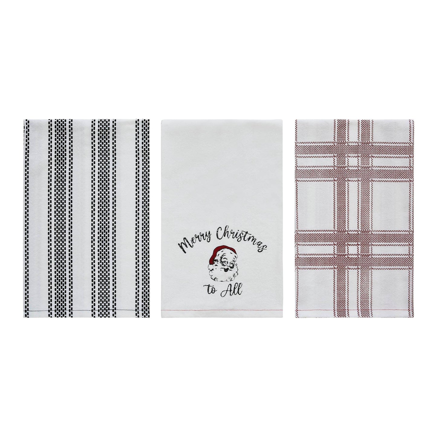 Annie Check Vintage Santa Tea Towel Set of 3 19x28