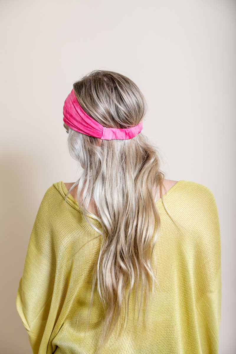 Wide Band Tie Dye Headwrap: Fuchsia