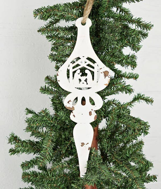 M30133- Vintage Metal Ornament-15Lx5W-Lamp Shape-White-