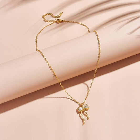 18K STAINLESS STEEL TARNISH FREE BOW NECKLACE | 40NK9427